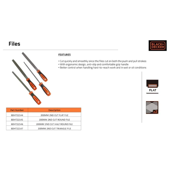 Black & Decker BDHT22144 Flat File Second Cut 200mm Supplier