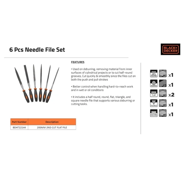 Black & Decker BDHT22144 Flat File Second Cut 200mm Supplier