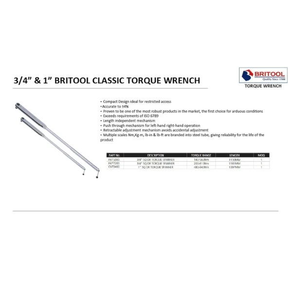 Britool HVT5000 3/4″ Square Drive Torque Wrench (140–560 Nm)