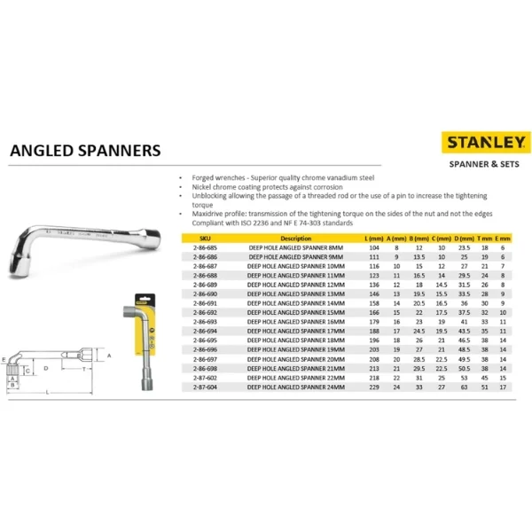 STANLEY 2-86-690 Deep Hole Angled Spanner 13mm Supplier in India