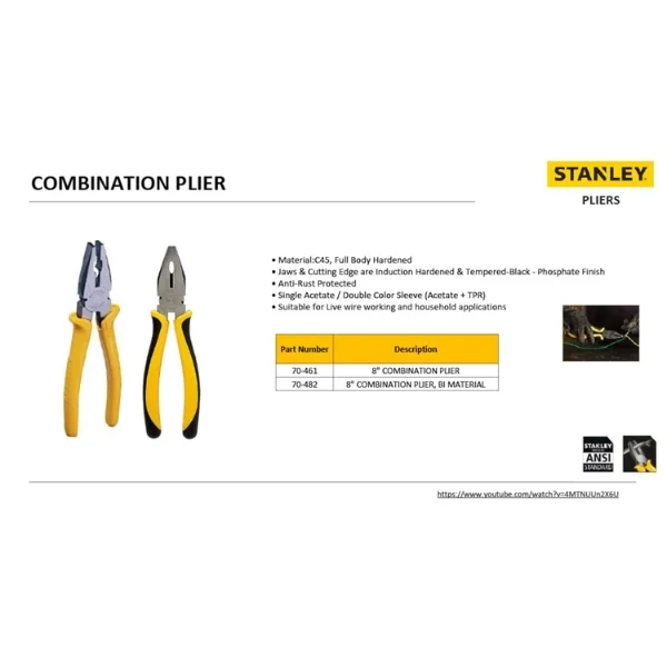 Stanley 70-461 Combination Plier 8 Inch Supplier