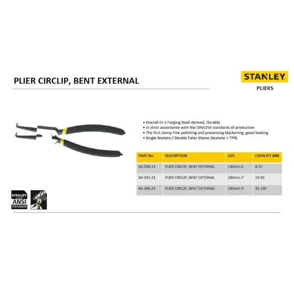  Stanley 84-341-23 Bent External Circlip Plier 180mm / 7 Inch Supplier