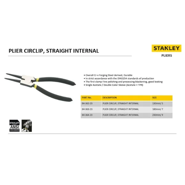 Stanley 84-364-23 Straight Internal Circlip Plier 230mm / 9 Inch Supplier