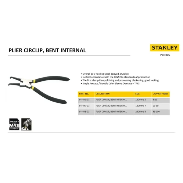 Stanley 84-448-23 Bent Internal Circlip Plier 230mm / 9 Inch Supplier