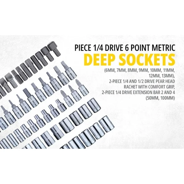 STANLEY 94-190 86PC 1/4” & 1/2” Drive 6-Point Metric Socket Set