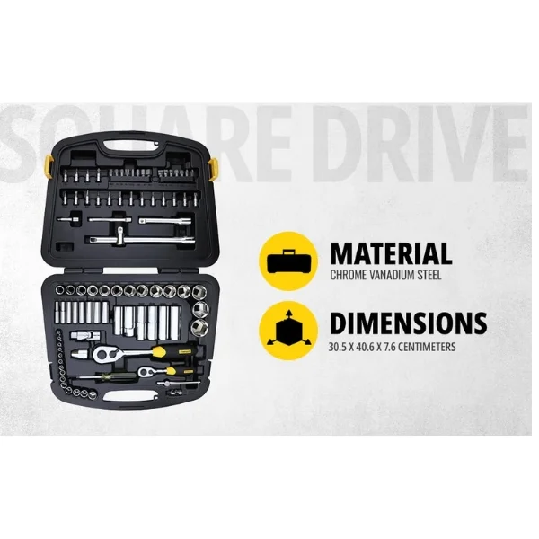 STANLEY 94-190 86PC 1/4” & 1/2” Drive 6-Point Metric Socket Set