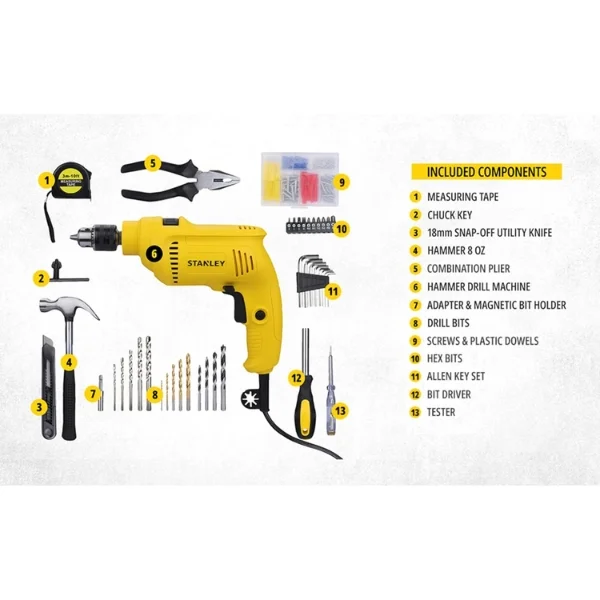 Stanley SDH550KPA-IN 550W Hammer Drill Kit with 120 Pieces Accessories Supplier