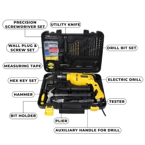 Stanley SDH550KPA-IN 550W Hammer Drill Kit with 120 Pieces Accessories Supplier