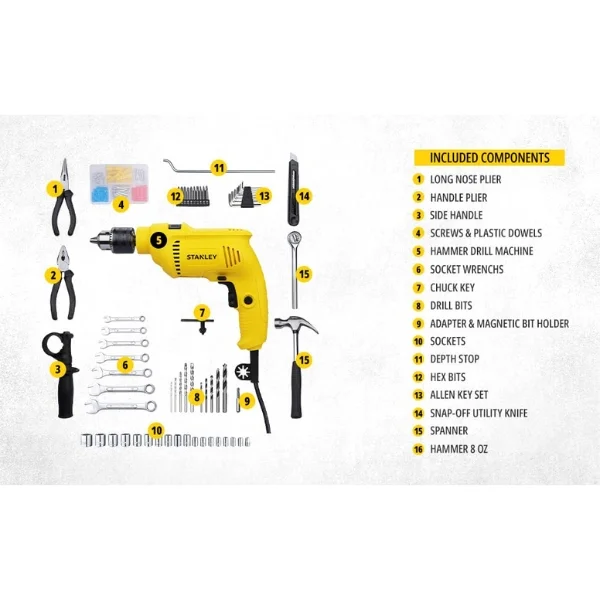 Stanley SDH600KM-IN 600W Hammer Drill Kit with 120 Pieces Supplier