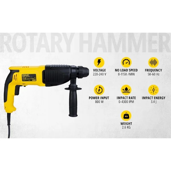 Stanley SHR263K-IN 26 mm 800W 3 Mode SDS Plus Rotary Hammer Supplier
