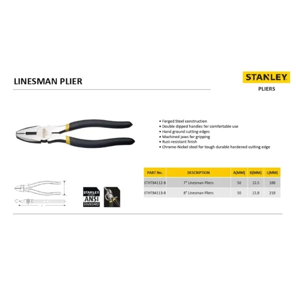 Stanley STHT84113-8 Basic Linesman Plier 8 Inch Supplier