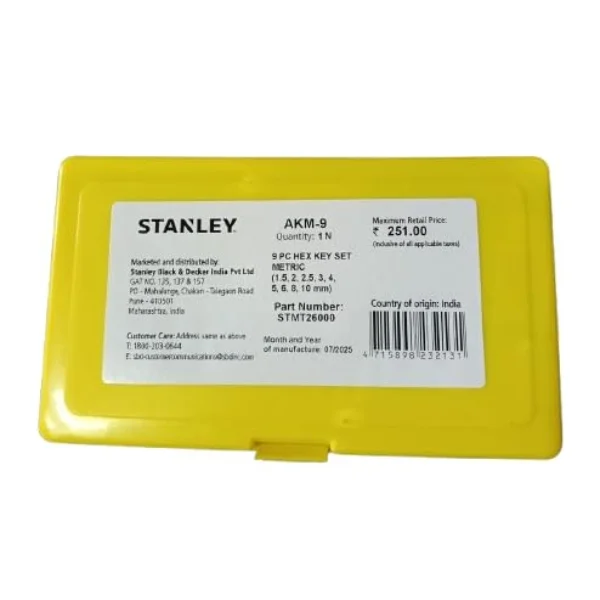 Stanley STMT26000 Metric Hex Key Set 9 Piece (1.5–10mm) Supplier