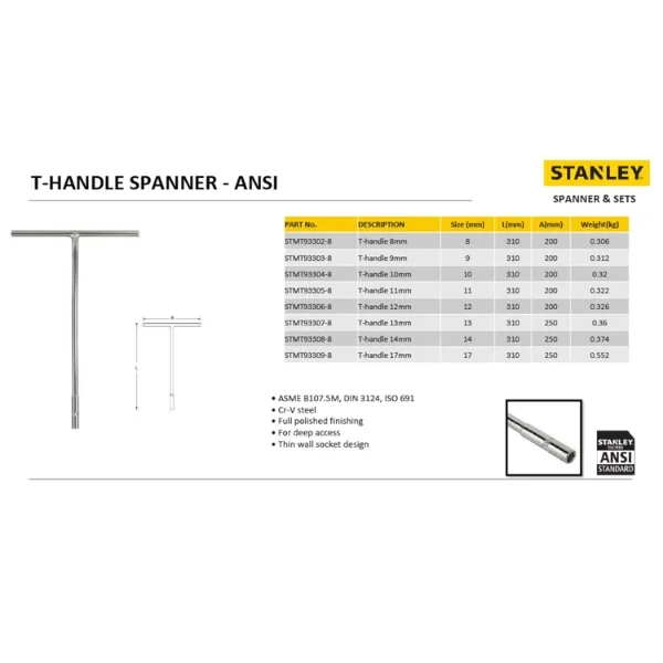 STANLEY STMT93303-8 T-Handle Spanner 9mm – Technical Specification & Supply