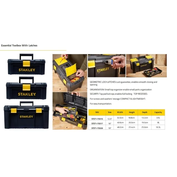 Stanley STST1-75517 Essential Tool Box Plastic Latch 16 Inch Supplier