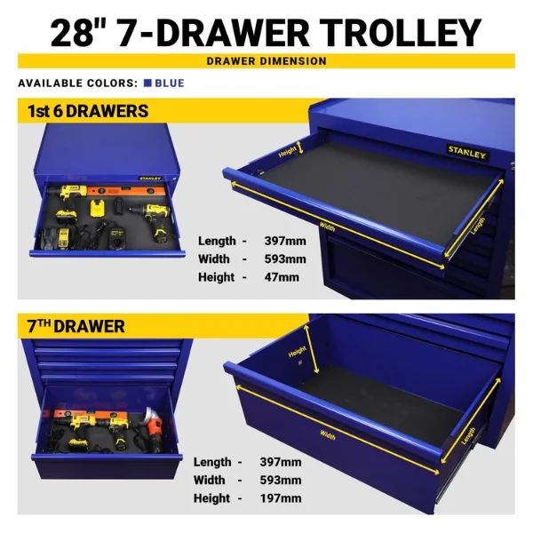 Stanley STST74425-8 Tool Trolley 7 Drawer Blue 699 x 460 x 797mm Supplier